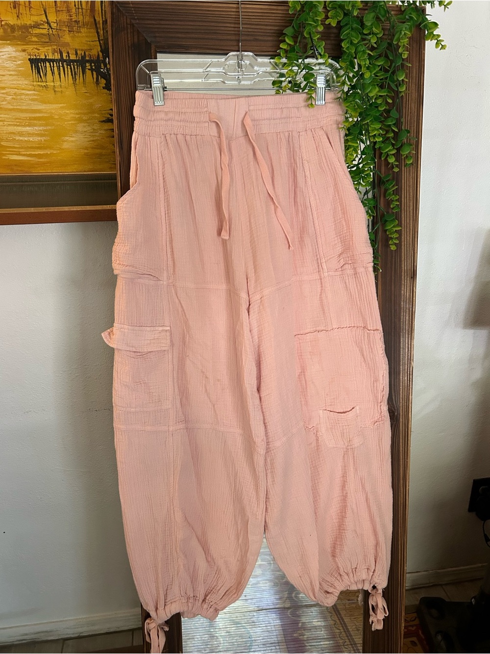 Pink baggy patchwork bohemian cotton joggers